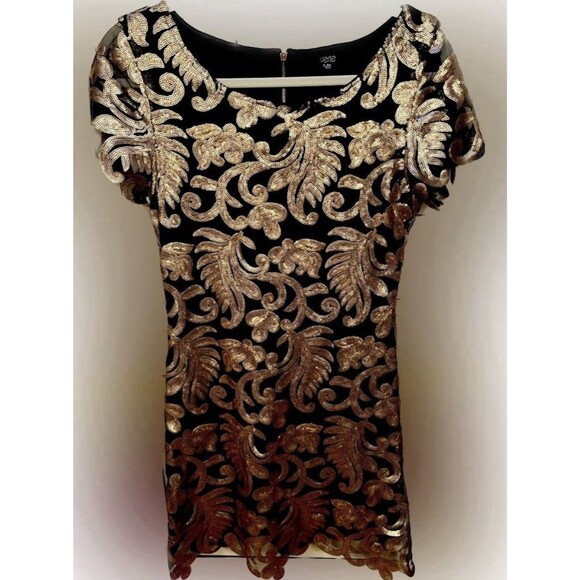 Dresses & Skirts - Stunning Gold Metallic Sequin Mini Party Dress With Black Lining